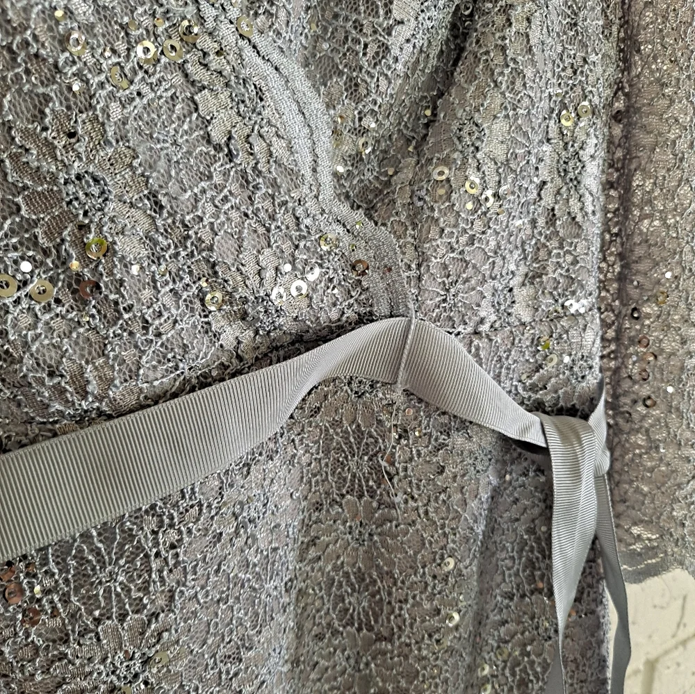 Petite Alex Evenings purple v neck bedazzled lace tie waist top/blouse - Picture 4 of 6